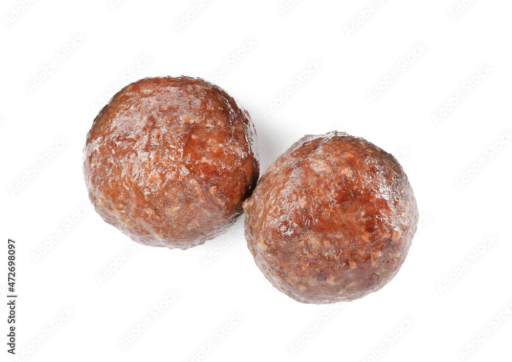 Tasty cooked meatballs on white background, top view Tasty cooked meatballs on white background, top view