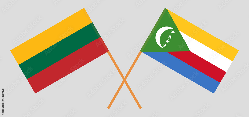 Crossed flags of Lithuania and the Comoros. Official colors. Correct proportion