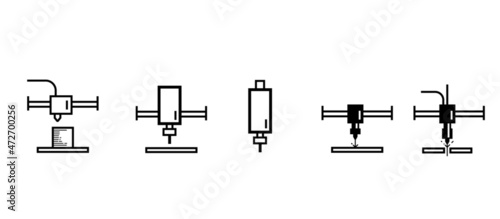 Cnc manufacturing icon set photo