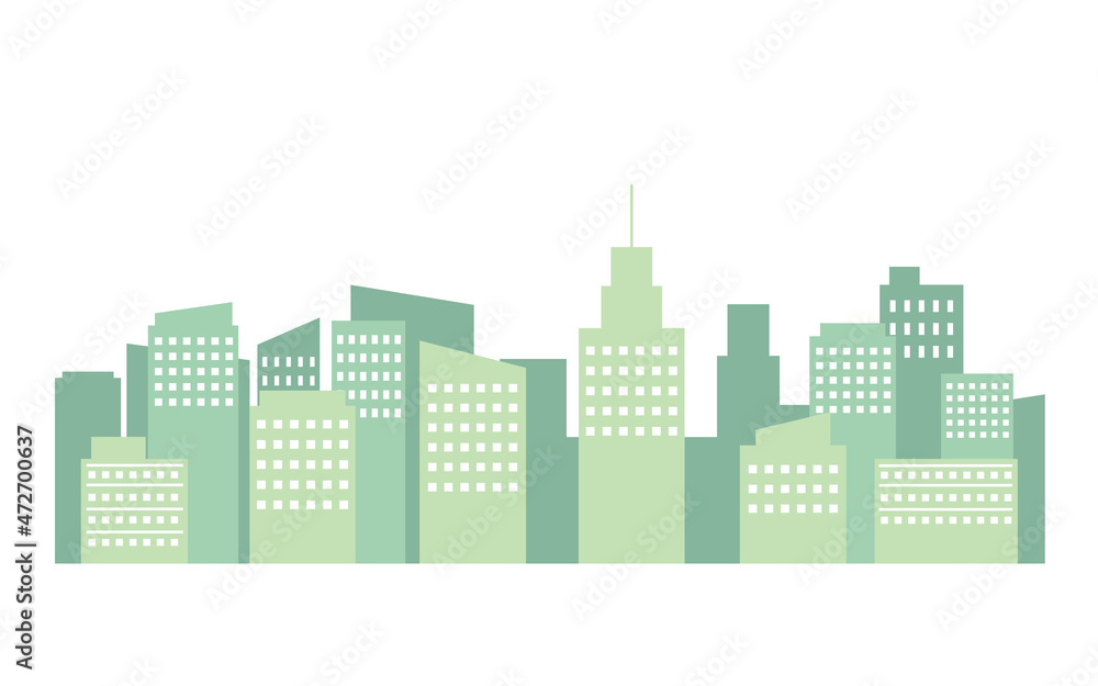 シンプルな都市　街並み　高層ビル　建物　シルエット　背景　風景　イラスト
