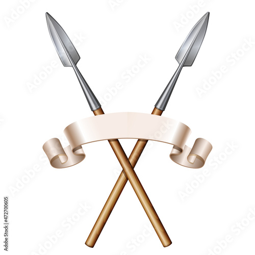 Two spears and elegant flag banner. Heraldic sign