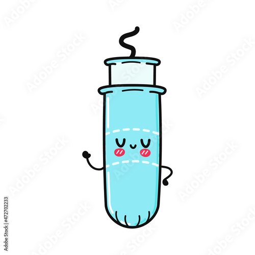 Cute funny menstrual tampon waving hand character. Vector hand drawn cartoon kawaii character illustration icon. Isolated on blue background. Menstrual tampon character concept