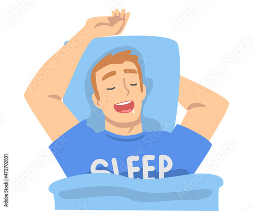 Sleeping Office Employee on Pillow Covered with Blanket Having Night Rest Vector Illustration