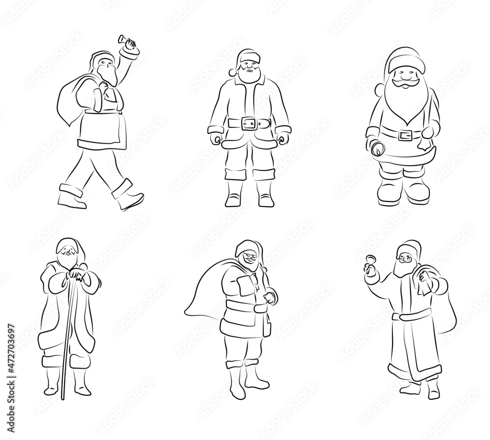 Weihnachtsmänner Santa Claus Zeichnungen Konturen Weihnachten Scribble Lineart Weihnachtsmänner Santa Claus Zeichnungen Konturen Weihnachten Scribble Lineart
