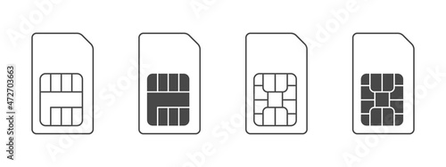 SIM icons set. Linear icons of sim cards. Simple icons of sim cards of mobile phones. Vector illustration photo