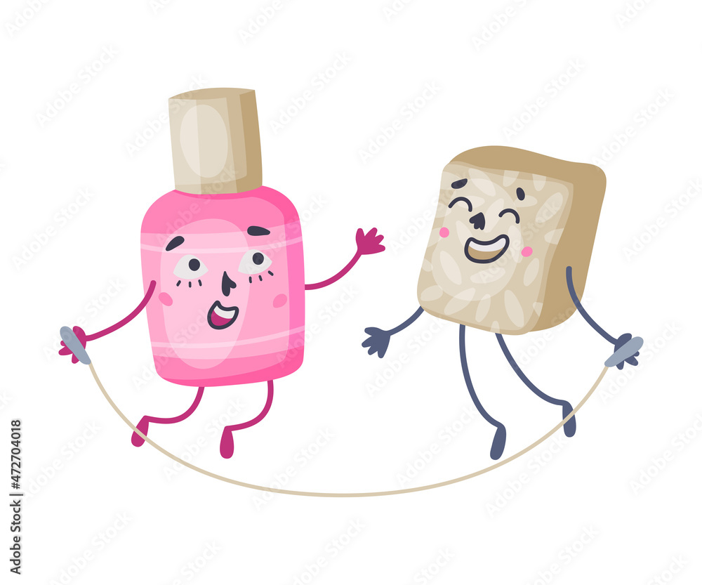 Funny Glue and Eraser as Office Supply Humanized Character Skipping Rope Vector Illustration Funny Glue and Eraser as Office Supply Humanized Character Skipping Rope Vector Illustration