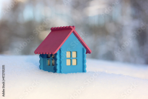 layout of a wooden house in the snow