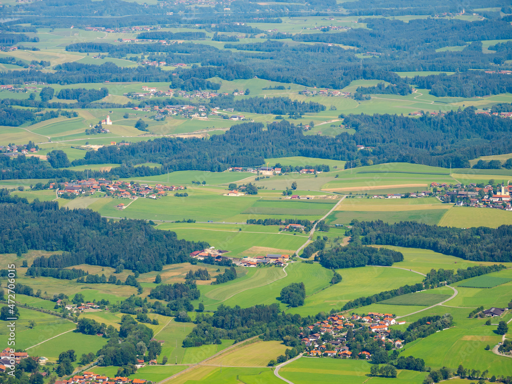 View over the foothills of the Chiemgau Alps in Upper Bavaria. Europe, Germany, Bavaria