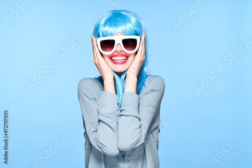 fashionable woman cultural wig sunglasses posing model © VICHIZH