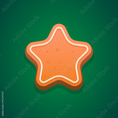 Gingerbread star. Christmas treat. Vector illustration isolated on a green background.