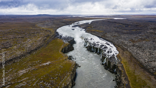 Europe, Iceland. Aerial view of Selfoss on the river Jokulsa in northern Iceland. photo
