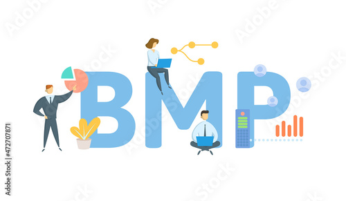 BMP, Best Management Practice. Concept with keyword, people and icons. Flat vector illustration. Isolated on white.