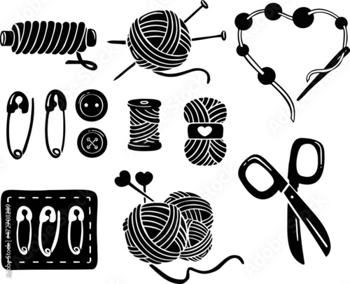 Knitting sewing symbols set needlework icon 