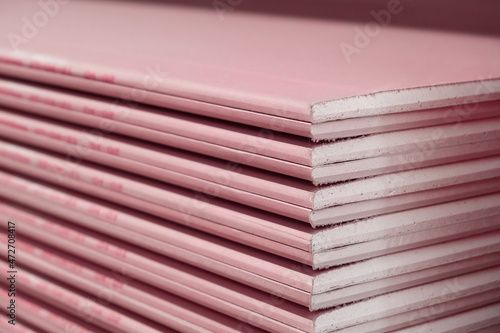 Fotografie Stack of Plasterboard Fire Resistant gypsum