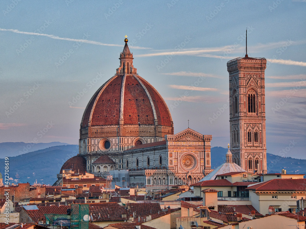Italy, Florence. Florence Cathedral, Basilica di Santa Maria del Fiore in the warm evening light.