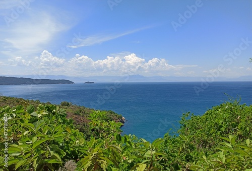 horizon of the open sea seen from the mountain of Cajaiba with abundant vegetation in Paraty - Rio de Janeiro