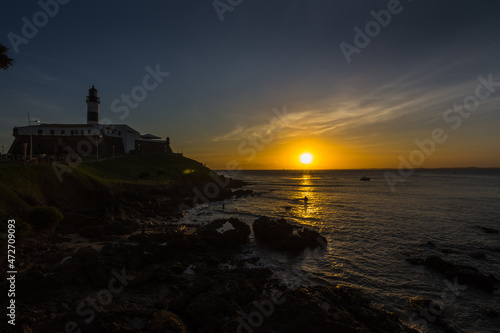 Beautiful sunset seen at Barra Lighthouse (Farol da Barra) - Salvador, Bahia, Brazil