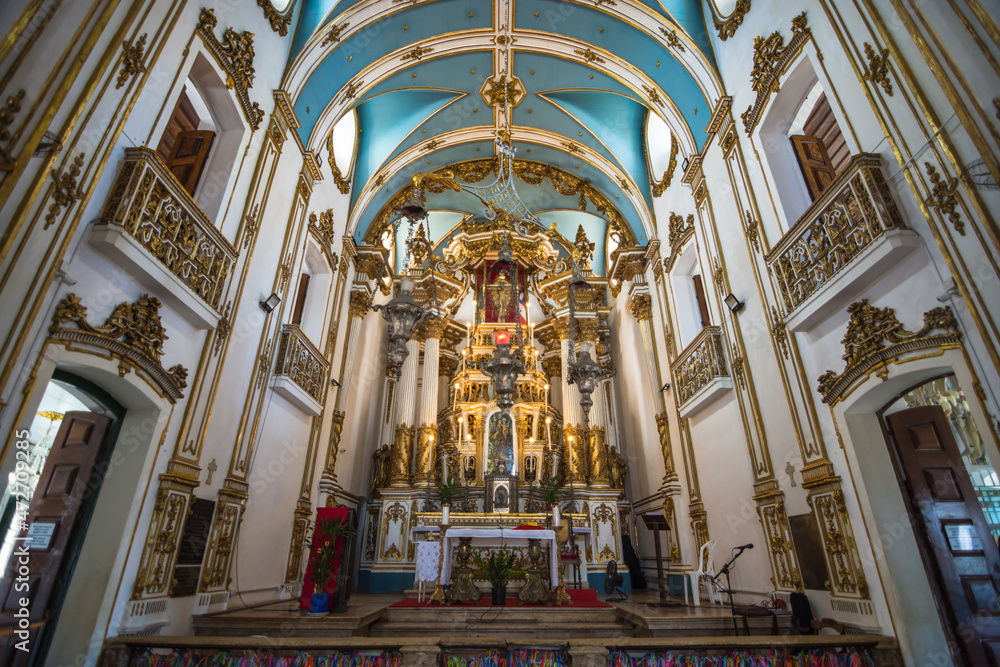 Salvador, Bahia, Brazil, November 2020 - inner view of the Church of  Our Lord of Bonfim (Basílica do Senhor do Bonfim)