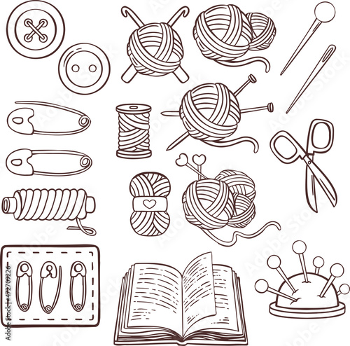 Knitting sewing symbols set needlework icon 