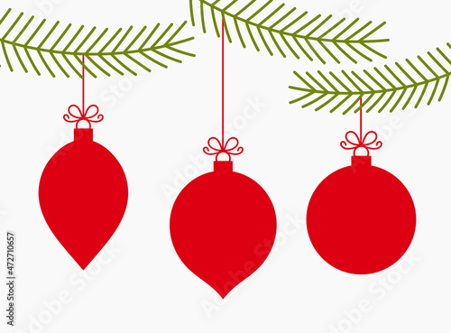 Christmas balls hanging ornaments isolated on white background.