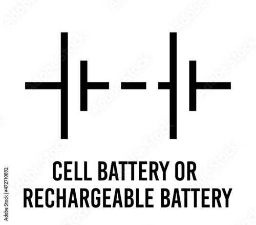 Cell battery, rechargeable electronic component, vector icon flat design concept. Electricity physics scheme for education.