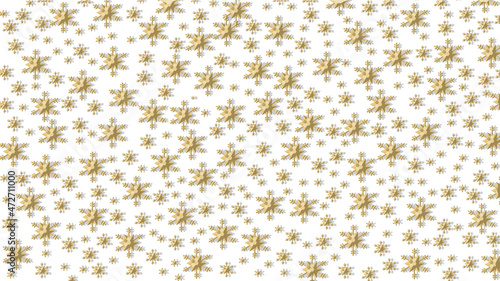christmas sky: snowflakes, light golden yellow, 3d effect with shadow on white background.
