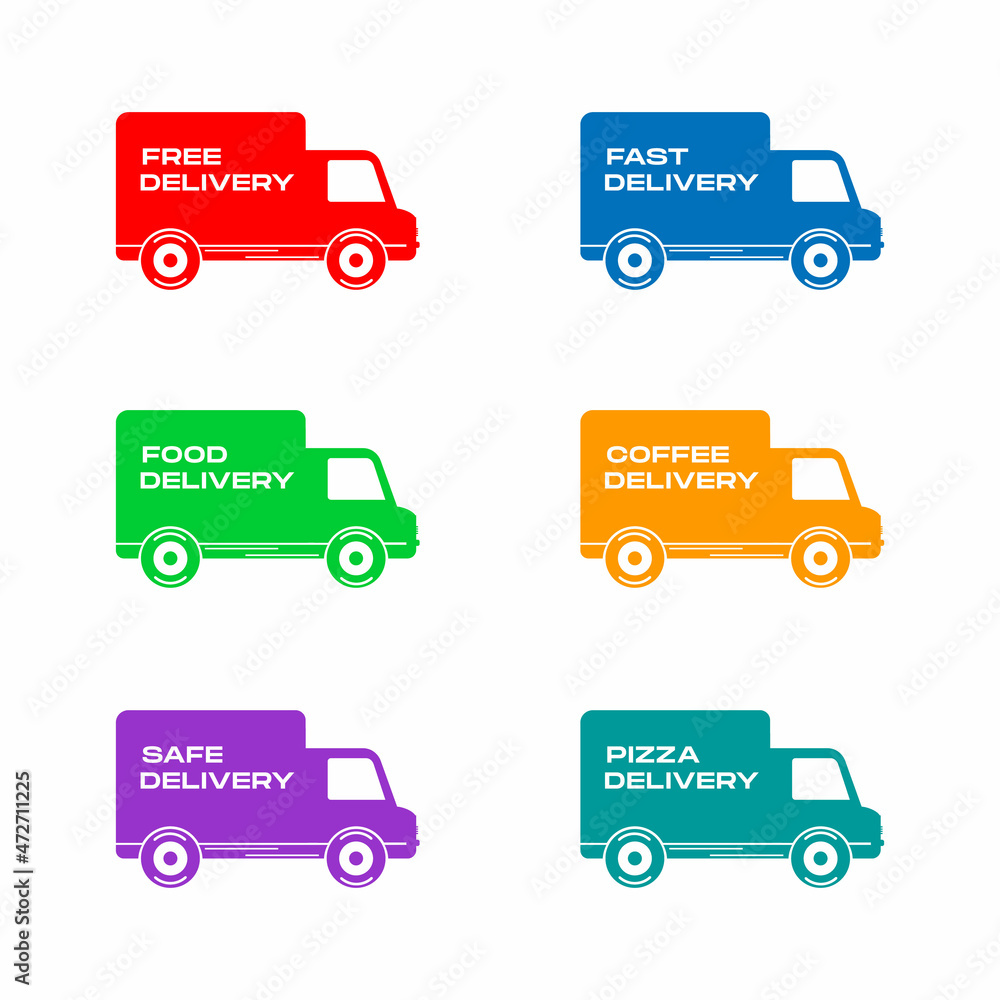 Delivery car, shipping vector icons set