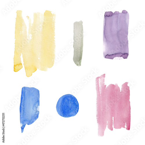 Abstract drawing of watercolor blue,yellow,violet stain on white background. Watercolor texture. Background. Isolated
