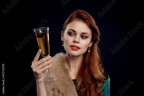 pretty woman champagne glass luxury decoration Black background