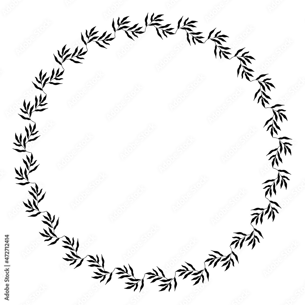 Circle shaped black frame made of plants on white isolated background Circle shaped black frame made of plants on white isolated background