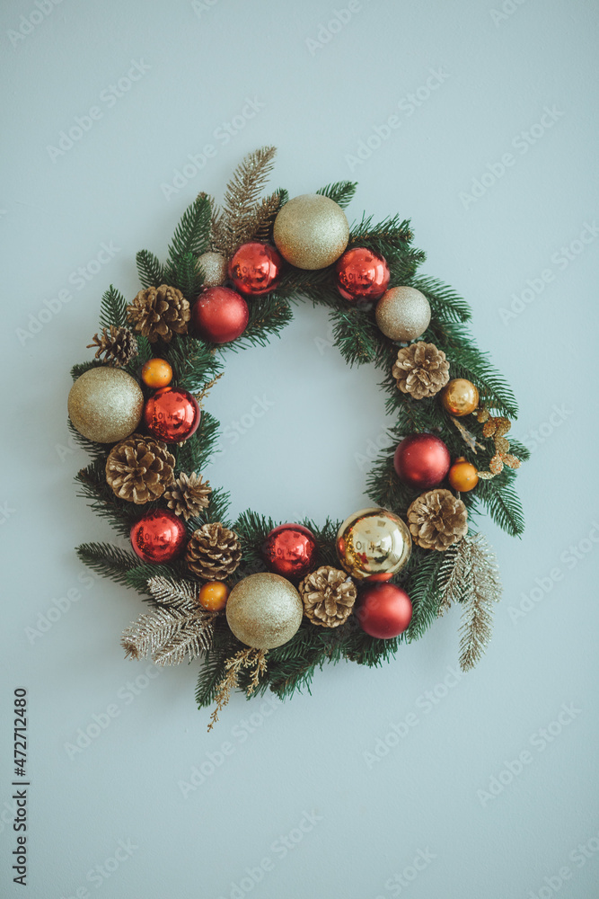 Christmas wreath isolated on white background. Christmas background