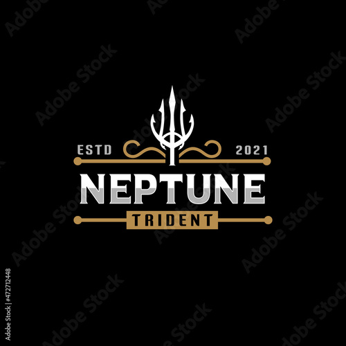 Trident Spear of Neptune Poseidon God Triton King logo design