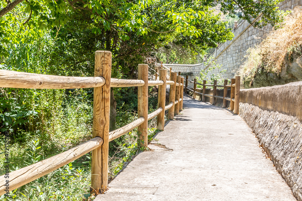 Path that passes through the Alcalá del Júcar river walk, Spain Path that passes through the Alcalá del Júcar river walk, Spain