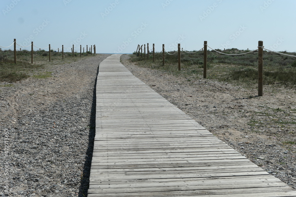 wood beach path to the Mediterranean sea