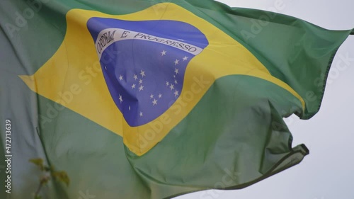 Brazilian National flag waving in the wind.  photo