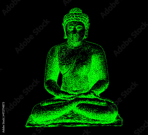 illustration of a statue of Buddha sitting in green