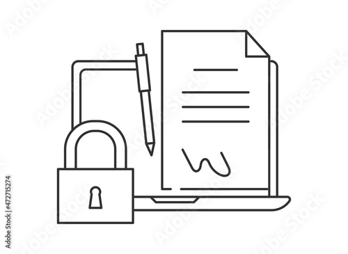 Digital signature icon. Monochrome picture for website. Electronic signature, contract button. E document form. Smartphone applications, form and digital document. Cartoon flat vector illustration