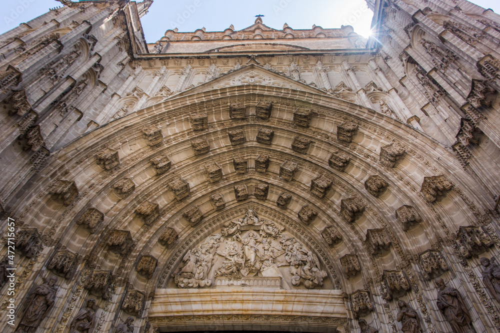 Entrance of The Seville Cathedral or The Cathedral of Saint Mary of the See, Seville, Spain.