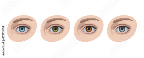 Beautiful woman eyes with irises of blue, green, brown and gray colors