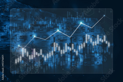 Business growth graph, progress of business and analyzing financial and investment data ,business planning and strategy on blue background
