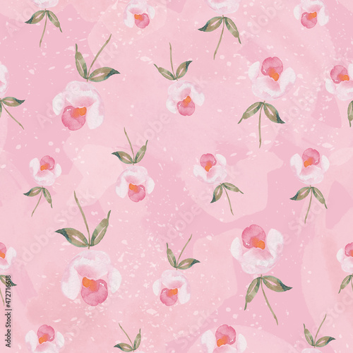 Watercolor botanical seamless pattern pink flowers. Hand drawn rose. Floral elements. For birthday, wedding card, invitation, greeting, mother day, linen, wrapping paper, wallpaper, textile.