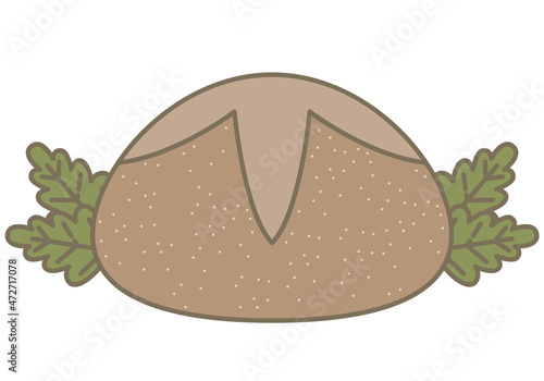 Sourdough Bread vector illustration. Rustic rye bread. Round black loaf. Wholegrain crusty baking, pastry. Carbohydrate source. Crusty artisan sourdough bread symbol vector illustration. Fresh Bread