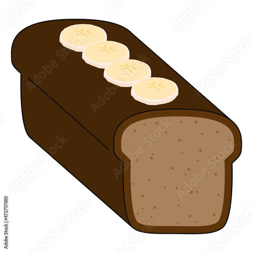 Banana Bread, Vegan Food, Banana, Cake. Bakery product banana bread with bananas flat vector illustration. Banana loaf cake vector illustration. Gluten-free food or animal product
