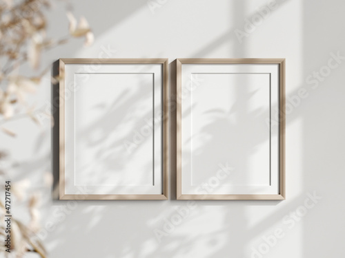 two vertical frames on the wall, boho interior mockup, poster mockup