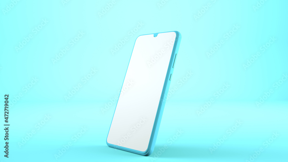 Smartphone mockup with blank white screen on a blue background. Copy space. 3D image. Smartphone 3d render mock up for digital design presentation. Smartphone mockup with blank white screen on a blue background. Copy space. 3D image. Smartphone 3d render mock up for digital design presentation.