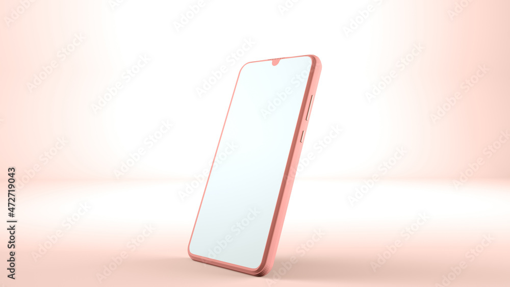 Smartphone mockup with blank white screen on a pink background. Copy space. 3D Render for digital design presentation. Smartphone mockup with blank white screen on a pink background. Copy space. 3D Render for digital design presentation.