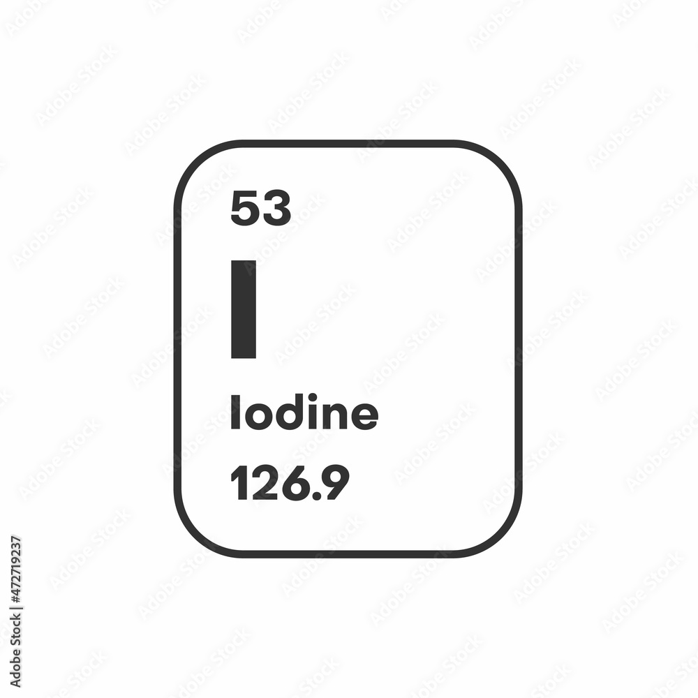 Symbol of chemical element Iodine as seen on the Periodic Table of the Elements, including atomic number and atomic weight. illustration Symbol of chemical element Iodine as seen on the Periodic Table of the Elements, including atomic number and atomic weight. illustration