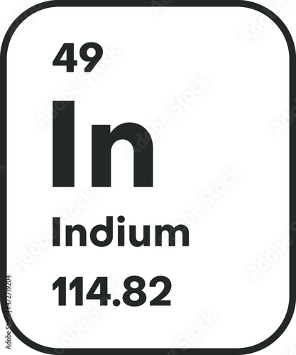 Symbol of chemical element Indium as seen on the Periodic Table of the Elements, including atomic number and atomic weight. Vector illustration