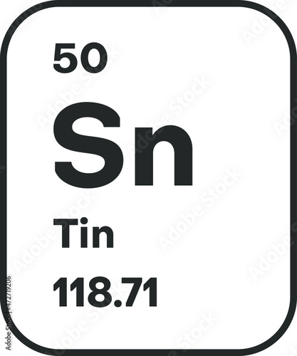 Symbol of chemical element Tin as seen on the Periodic Table of the Elements, including atomic number and atomic weight. Vector illustration