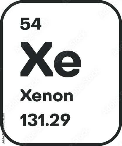 Symbol of chemical element Xenon as seen on the Periodic Table of the Elements, including atomic number and atomic weight. Vector illustration